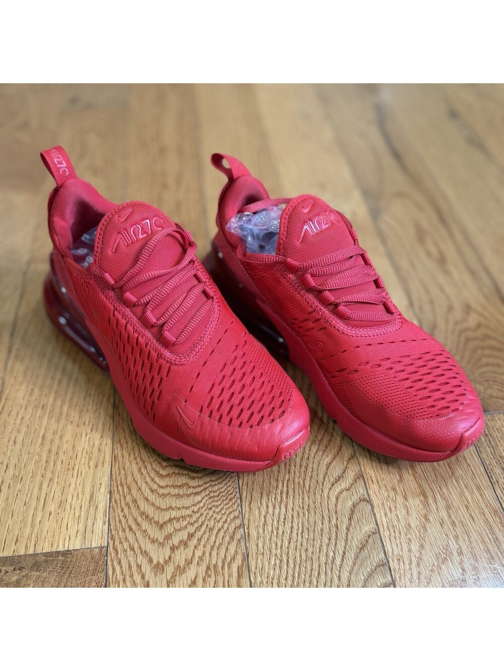 Size US 5.5 Y / 7 Women’s Nike Air Max 270 (GS) Red Unisex Kids Mesh Sneaker - Picture 3 of 9